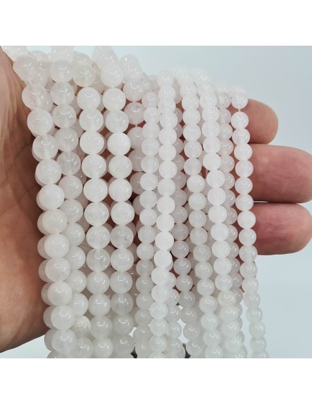 Jade Blanc, fil de perles rondes en pierre naturelle