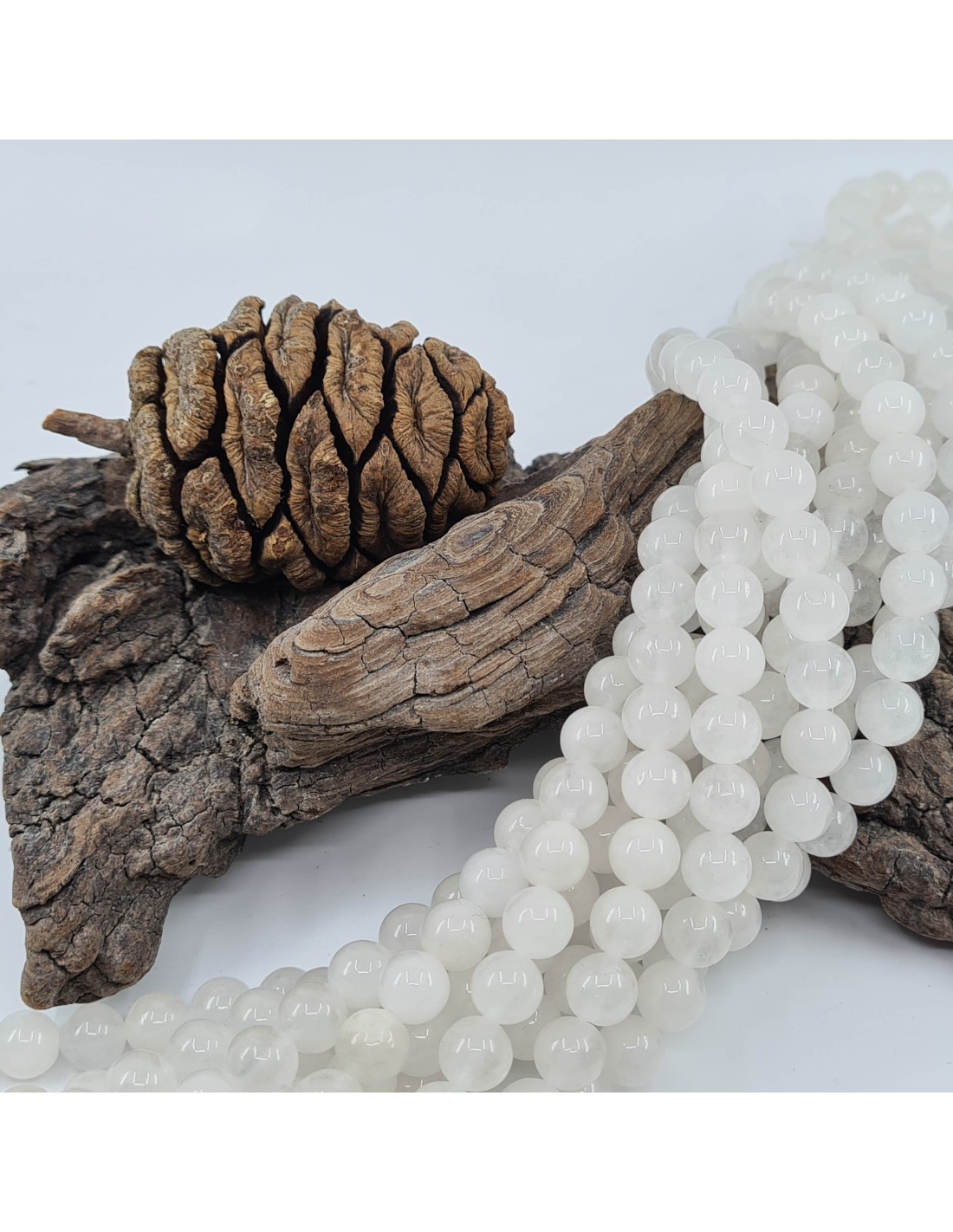 Perlin - Perles de jade en pierre semi-précieuse 10/8/6/4 mm opaque blanche  ronde pour chaque perle à enfiler pour le bricolage de chaîne (8 mm 1 rang)  : : Cuisine et Maison