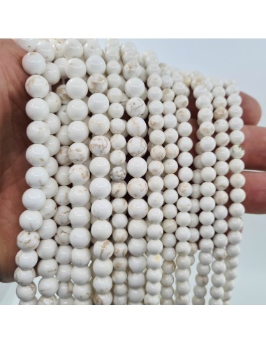 Magnésite, fil de perles rondes en pierre...