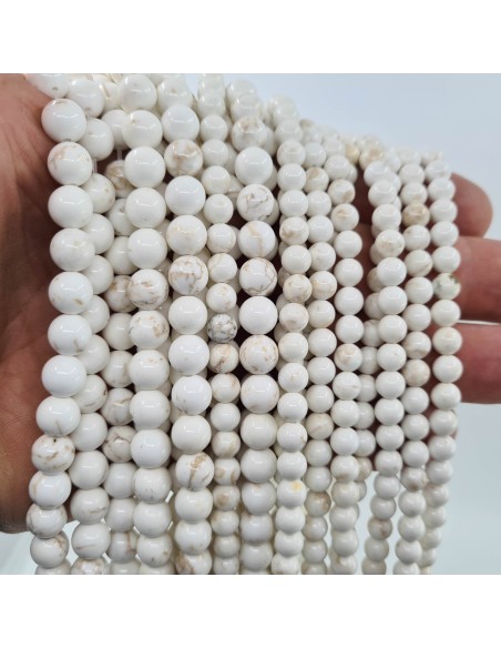 Magnésite, fil de perles rondes en pierre naturelle