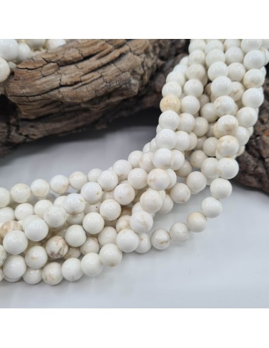 Magnésite, fil de perles rondes en pierre...