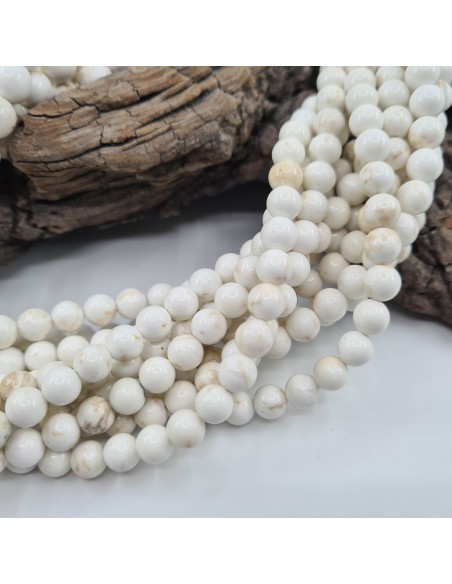 Magnésite, fil de perles rondes en pierre naturelle