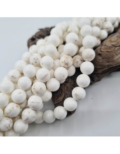 Magnésite, fil de perles rondes en pierre...