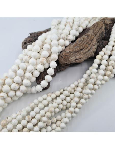 Magnésite, fil de perles rondes en pierre naturelle