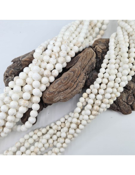 Magnésite, fil de perles rondes en pierre naturelle