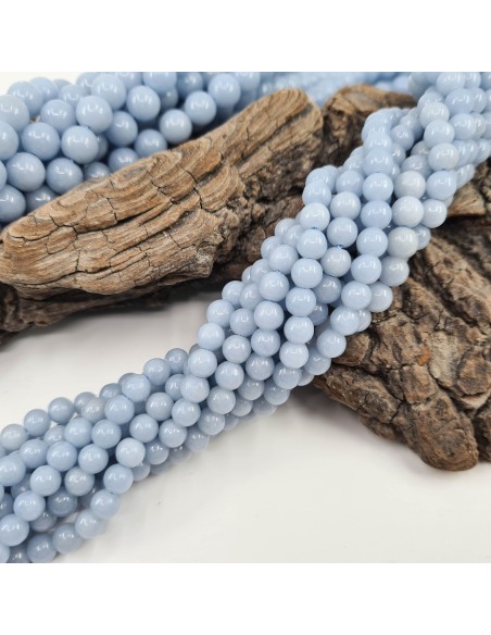 Angélite, fil de perles rondes en pierre naturelle