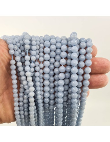 Angélite, fil de perles rondes en pierre naturelle