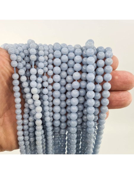 Angélite, fil de perles rondes en pierre naturelle