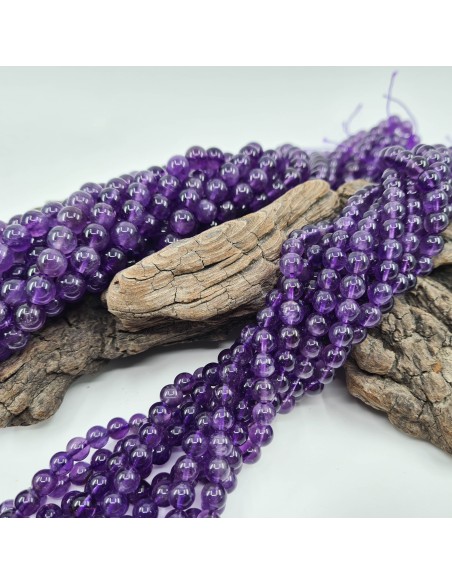 Améthyste, fil de perles rondes en pierre naturelle