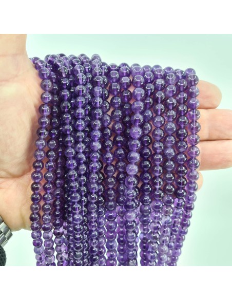 Améthyste, fil de perles rondes en pierre naturelle