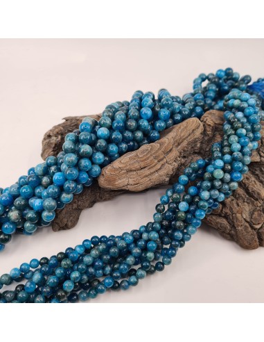 Apatite bleue, fil de perles rondes en pierre naturelle