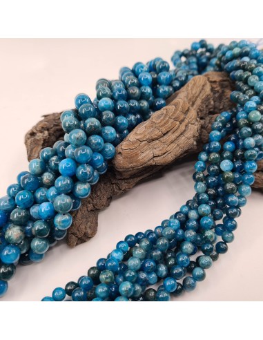 Apatite bleue, fil de perles rondes en pierre...