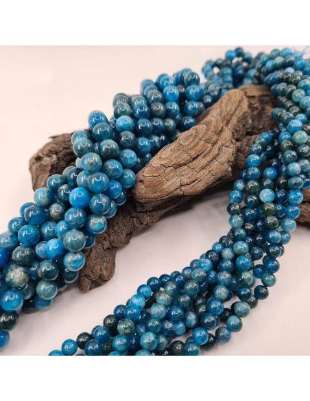 Apatite bleue, fil de perles rondes en pierre naturelle