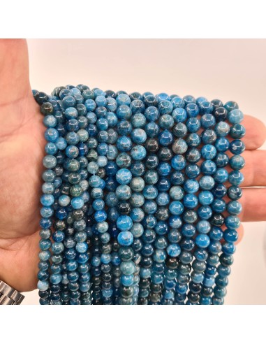 Apatite bleue, fil de perles rondes en pierre...
