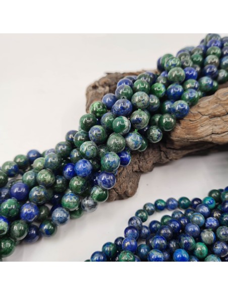 Azurite Malachite, fil de perles rondes en pierre naturelle