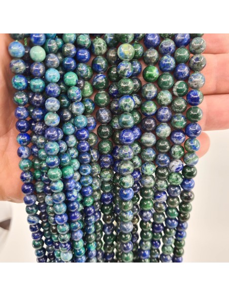 Azurite Malachite, fil de perles rondes en pierre naturelle