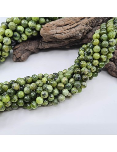 Jade Néphrite, fil de perles rondes en pierre...