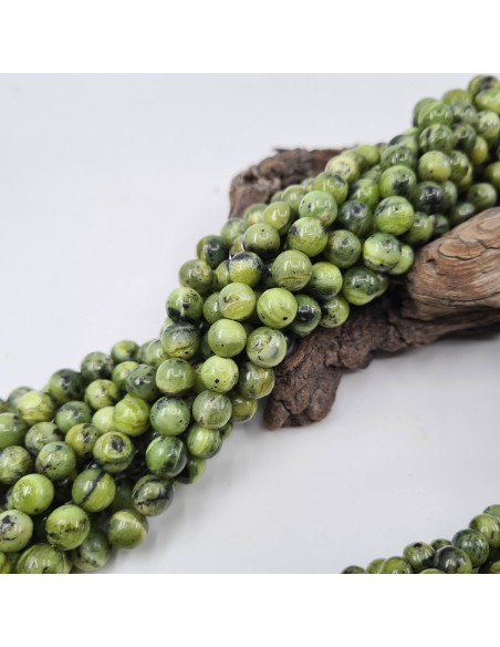 Jade Néphrite, fil de perles rondes en pierre naturelle