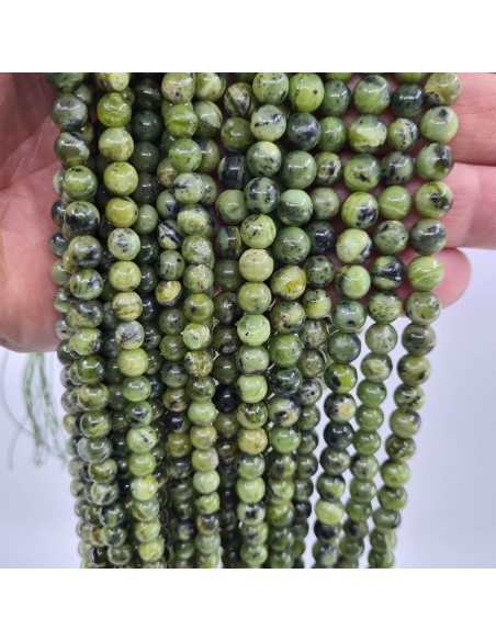 Jade Néphrite, fil de perles rondes en pierre naturelle