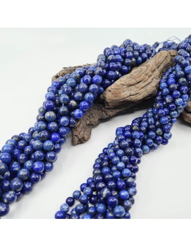 Lapis-Lazuli, fil de perles rondes en pierre...