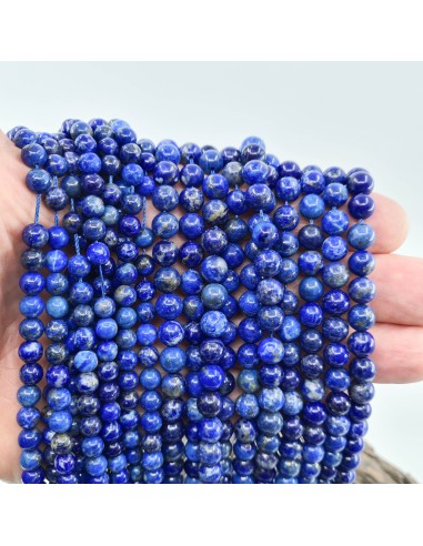 Lapis-Lazuli, fil de perles rondes en pierre...