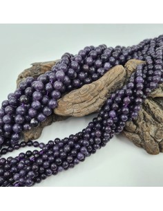 Lépidolite, fil de perles rondes en pierre naturelle