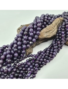 Lépidolite, fil de perles rondes en pierre naturelle 2