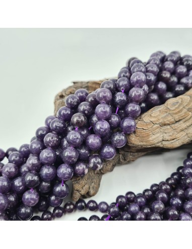 Lépidolite, fil de perles rondes en pierre...