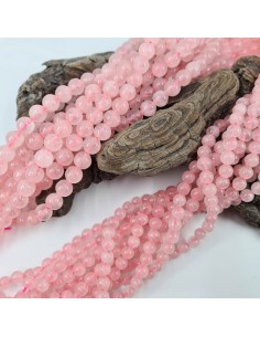 Quartz Rose, fil de perles rondes en pierre naturelle