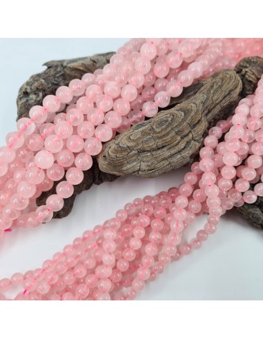 Quartz Rose, fil de perles rondes en pierre naturelle