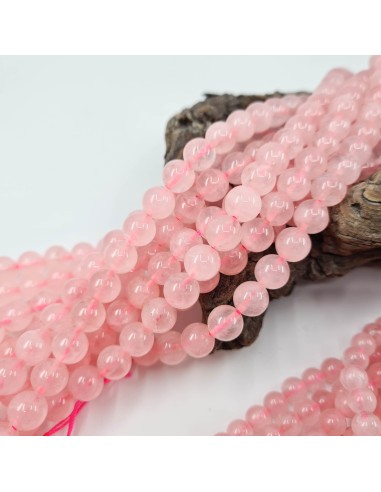 Quartz Rose, fil de perles rondes en pierre...