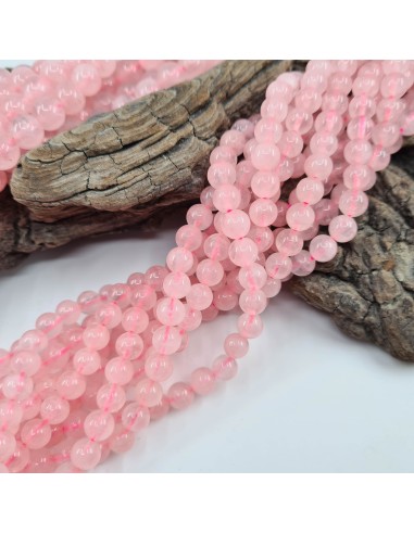 Quartz Rose, fil de perles rondes en pierre...