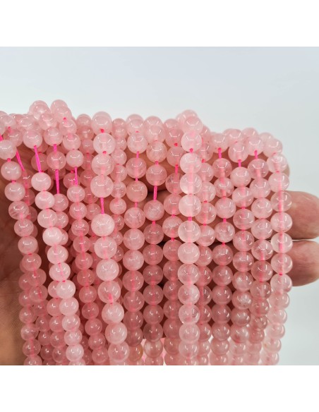 Quartz Rose, fil de perles rondes en pierre naturelle