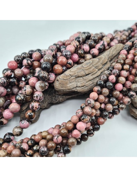 Rhodonite, fil de perles rondes en pierre naturelle