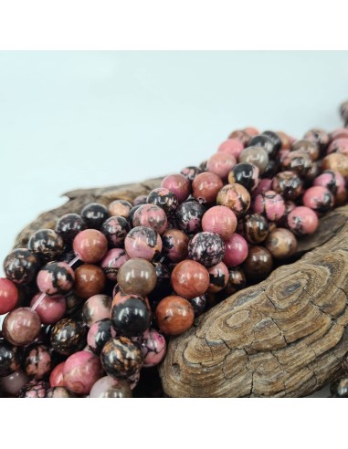 Rhodonite, fil de perles rondes en pierre...