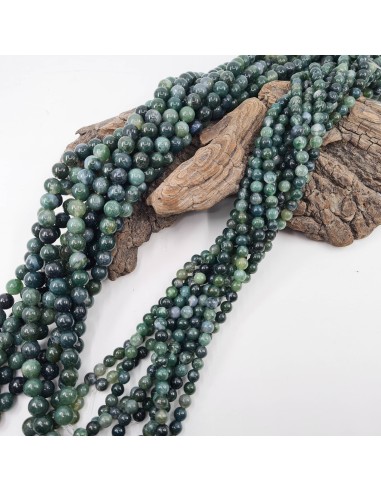 Agate Mousse, fil de perles rondes en pierre naturelle