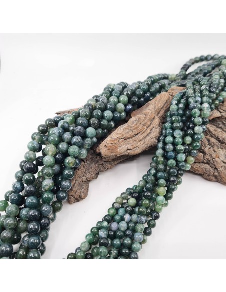 Agate Mousse, fil de perles rondes en pierre naturelle