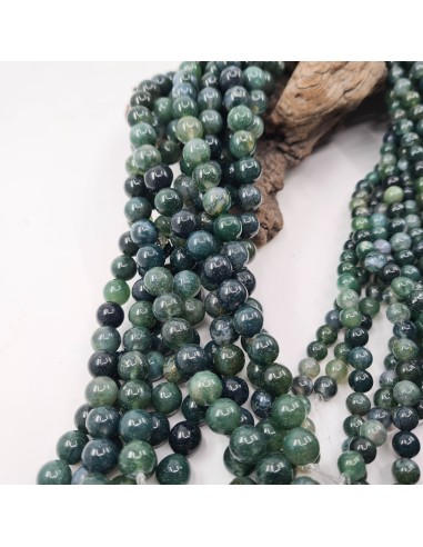 Agate Mousse, fil de perles rondes en pierre...