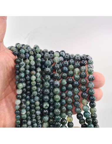 Agate Mousse, fil de perles rondes en pierre...