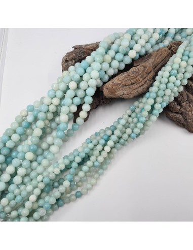 Amazonite Multicolore, fil de perles rondes en pierre naturelle