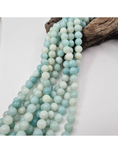 Amazonite Multicolore, fil de perles rondes en pierre naturelle