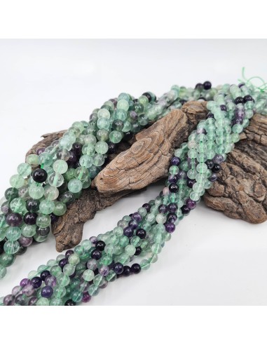 Fluorite multicolore, fil de perles rondes en pierre naturelle