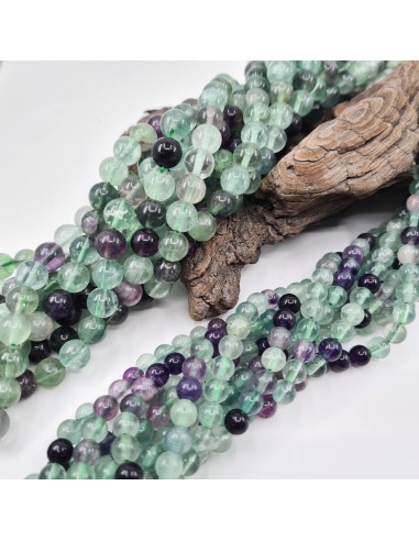 Fluorite multicolore, fil de perles rondes en...