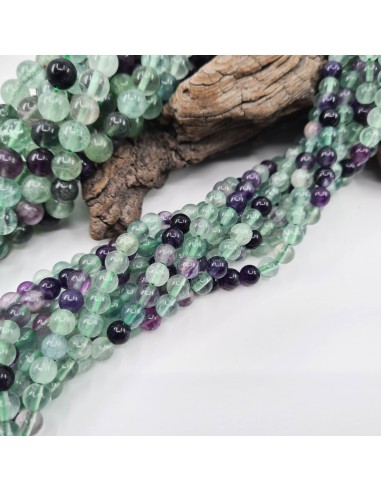 Fluorite multicolore, fil de perles rondes en...