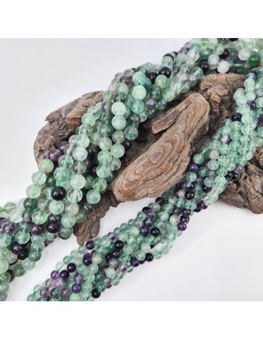 Fluorite multicolore, fil de perles rondes en...