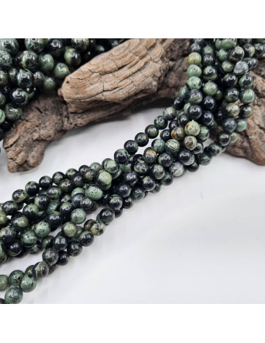 Jaspe Kambaba, fil de perles rondes en pierre...