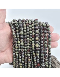 Jaspe Sang de Dragon, fil de perles rondes en pierre...