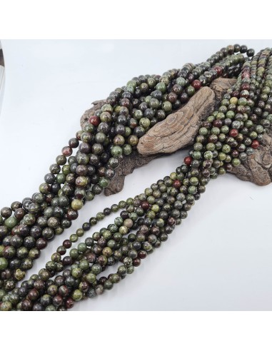 Jaspe Sang de Dragon, fil de perles rondes en...