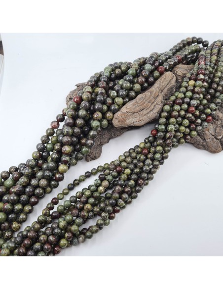 Jaspe Sang de Dragon, fil de perles rondes en pierre naturelle