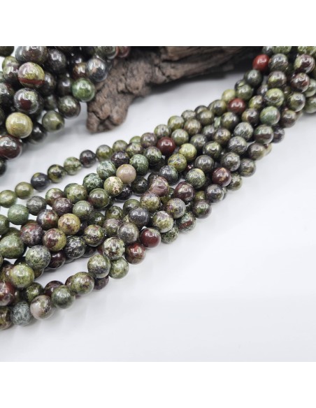 Jaspe Sang de Dragon, fil de perles rondes en pierre naturelle